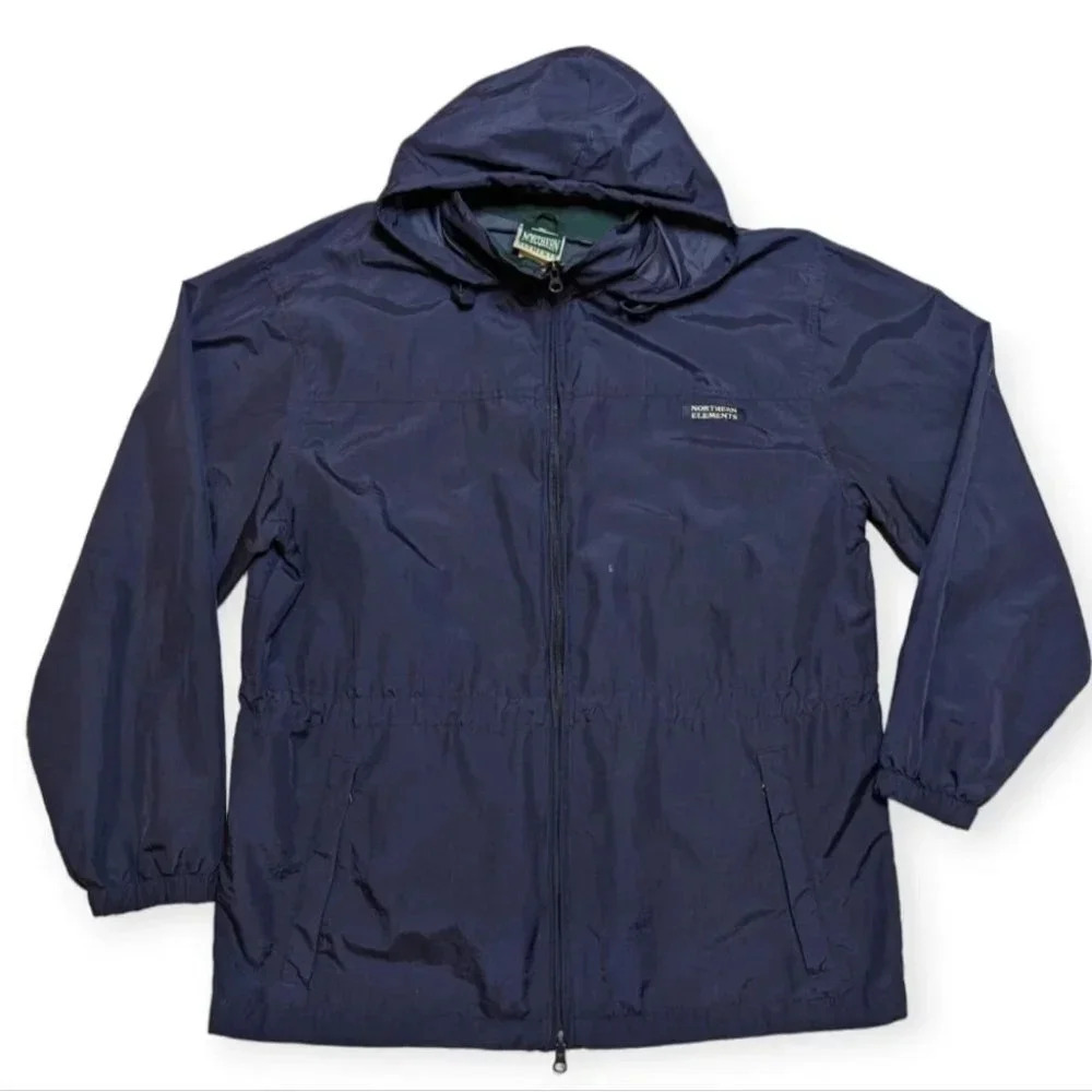 Vintage Northern Elements Logo Navy Zip Up Windbreaker Mens Medium